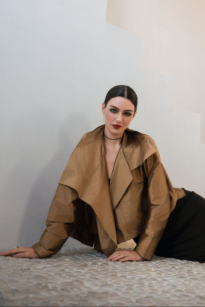 Holiday Dupioni Silk Cropped Asymmetrical Jacket