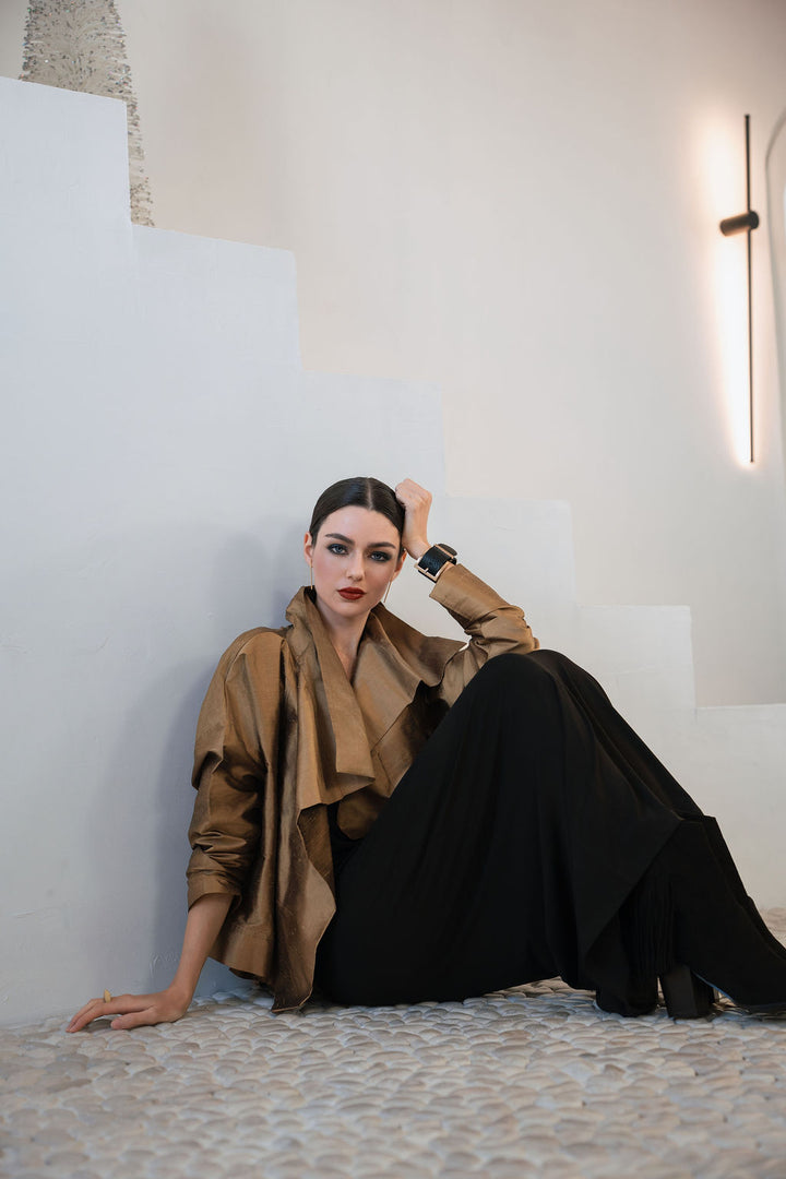 Holiday Dupioni Silk Cropped Asymmetrical Jacket