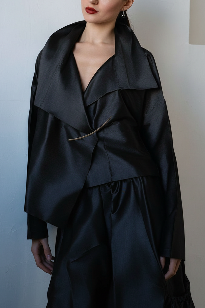 Holiday Dupioni Silk Cropped Asymmetrical Jacket