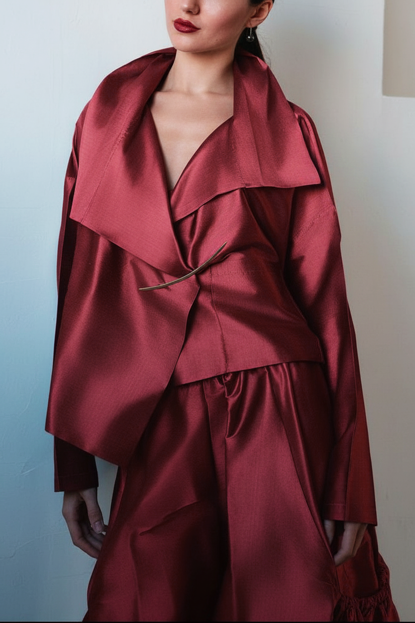 Holiday Dupioni Silk Cropped Asymmetrical Jacket