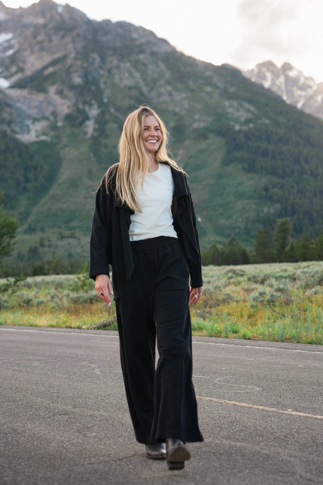French Terry Side Tab Pants - Black
