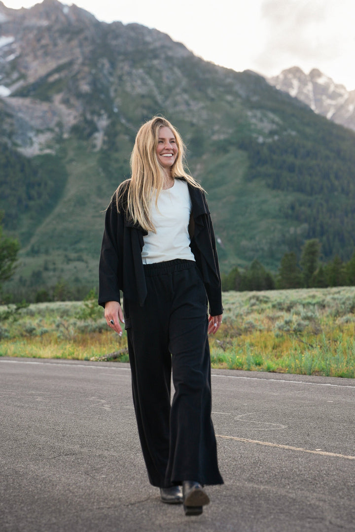 French Terry Side Tab Pants - Black