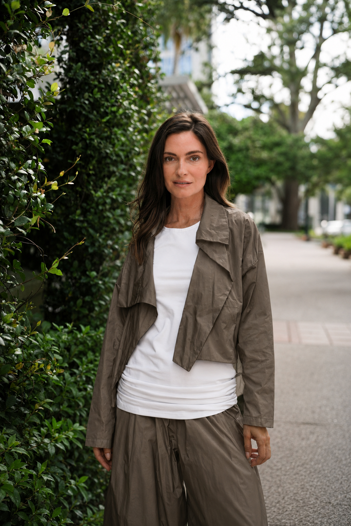 Nylon Cropped Asymmetrical Jacket - Turtle