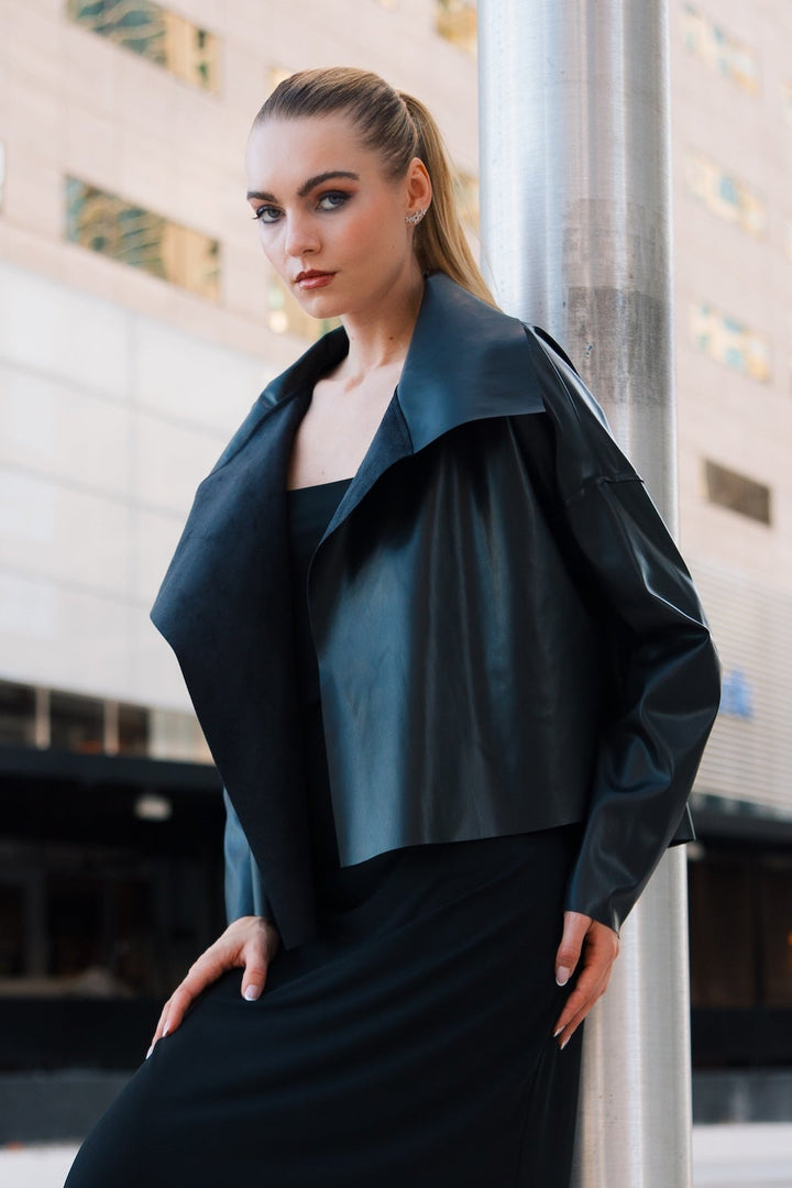 Vegan Leather Cropped Asymmetrical Jacket