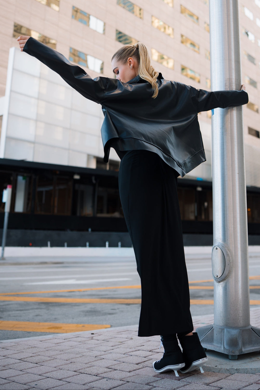 Vegan Leather Cropped Asymmetrical Jacket