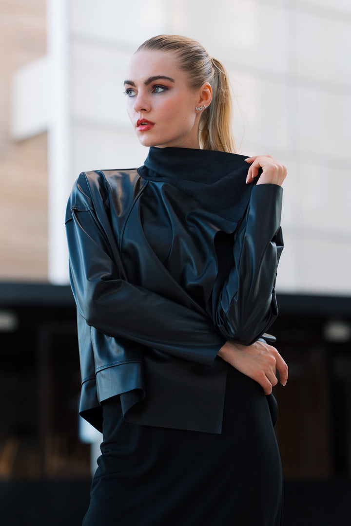 Vegan Leather Cropped Asymmetrical Jacket