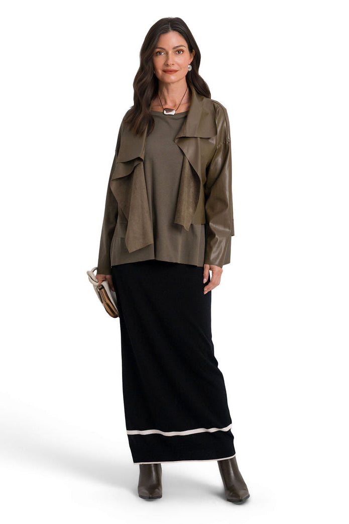 Vegan Leather Cropped Asymmetrical Jacket - Turtle