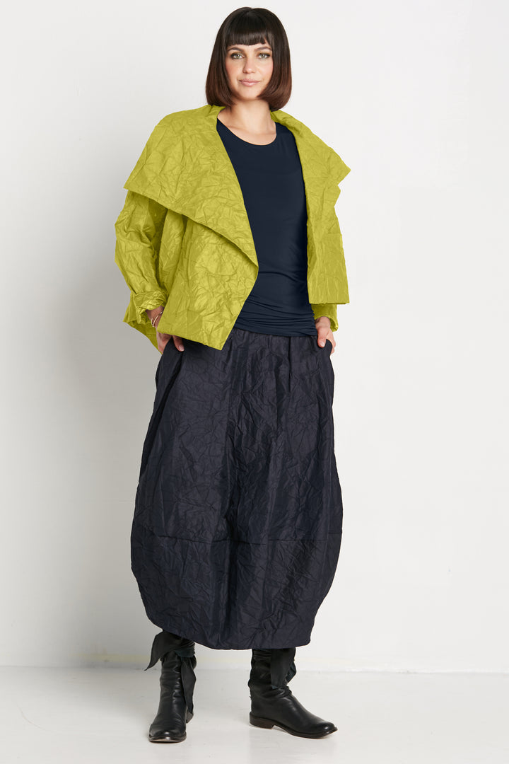 Crushed Nylon Cropped Asymmetrical Jacket