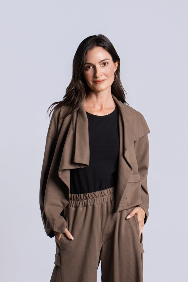 French Terry Cropped Asymmetrical Jacket - Turtle