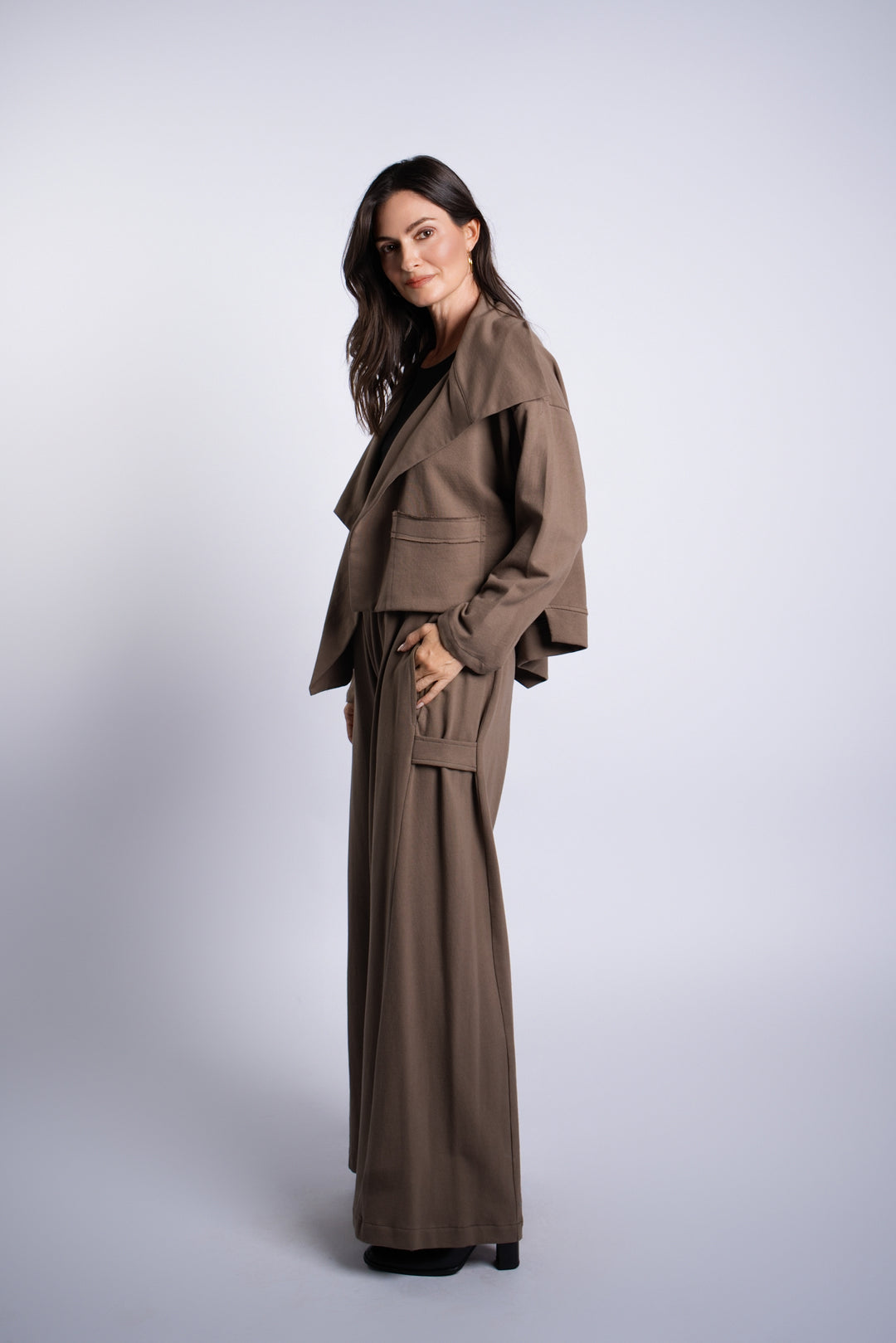 French Terry Cropped Asymmetrical Jacket - Turtle