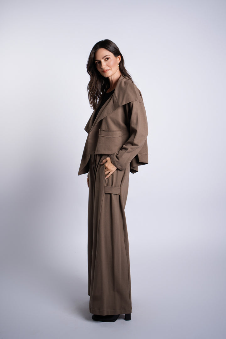 French Terry Cropped Asymmetrical Jacket - Turtle