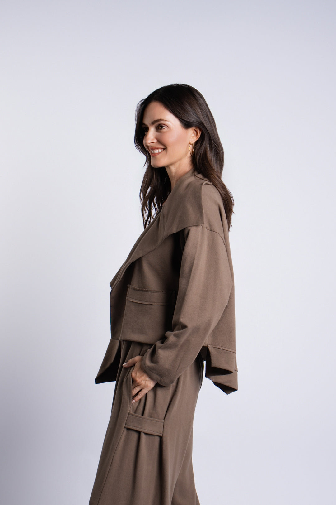 French Terry Cropped Asymmetrical Jacket - Turtle