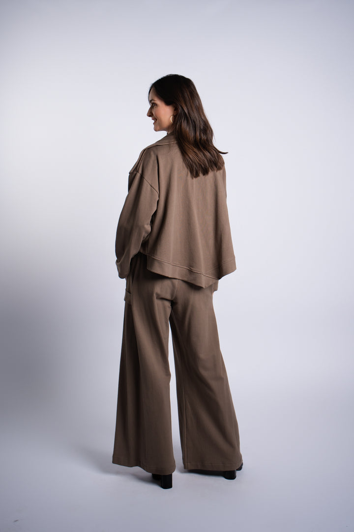 French Terry Cropped Asymmetrical Jacket - Turtle