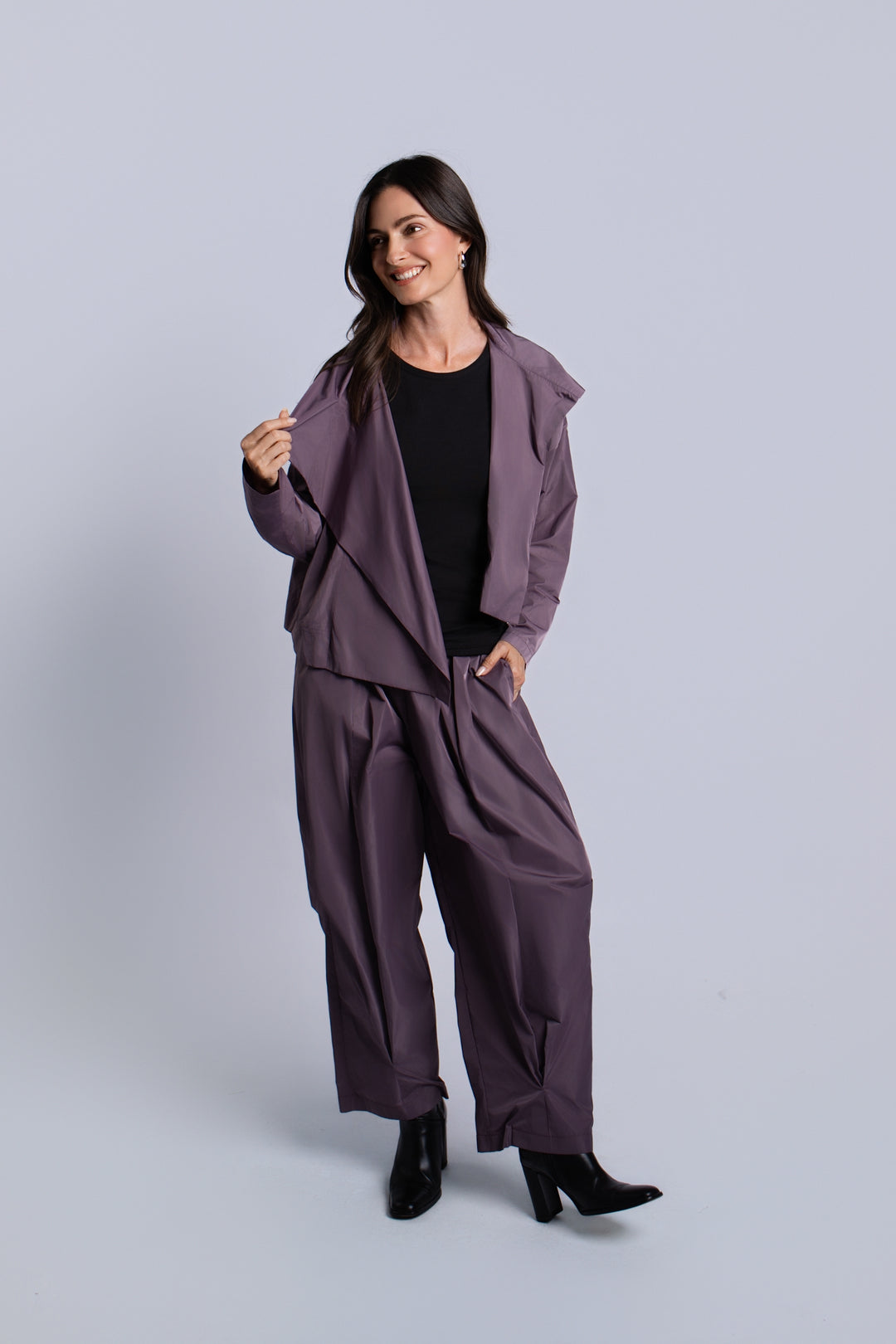 Nylon Cropped Asymmetrical Jacket - Amethyst