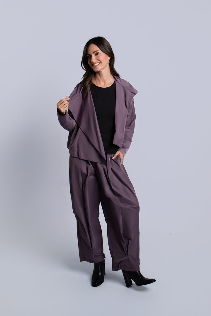 Nylon Cropped Asymmetrical Jacket - Amethyst