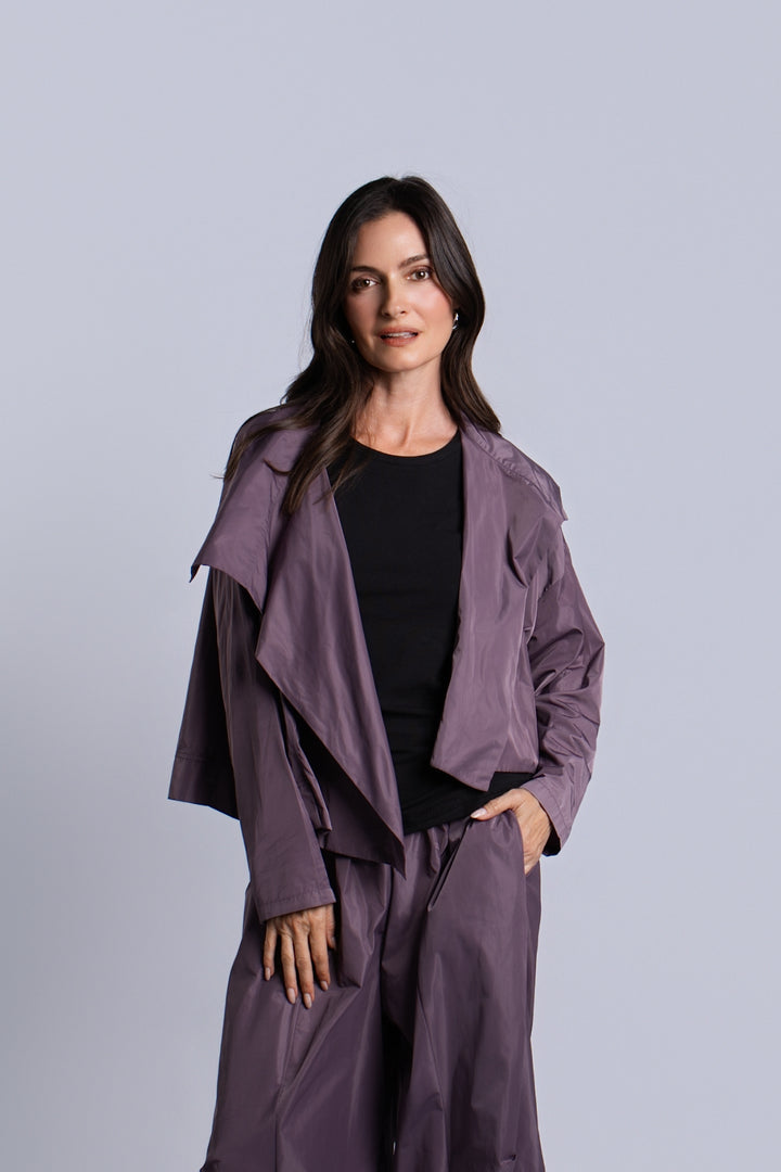 Nylon Cropped Asymmetrical Jacket - Amethyst