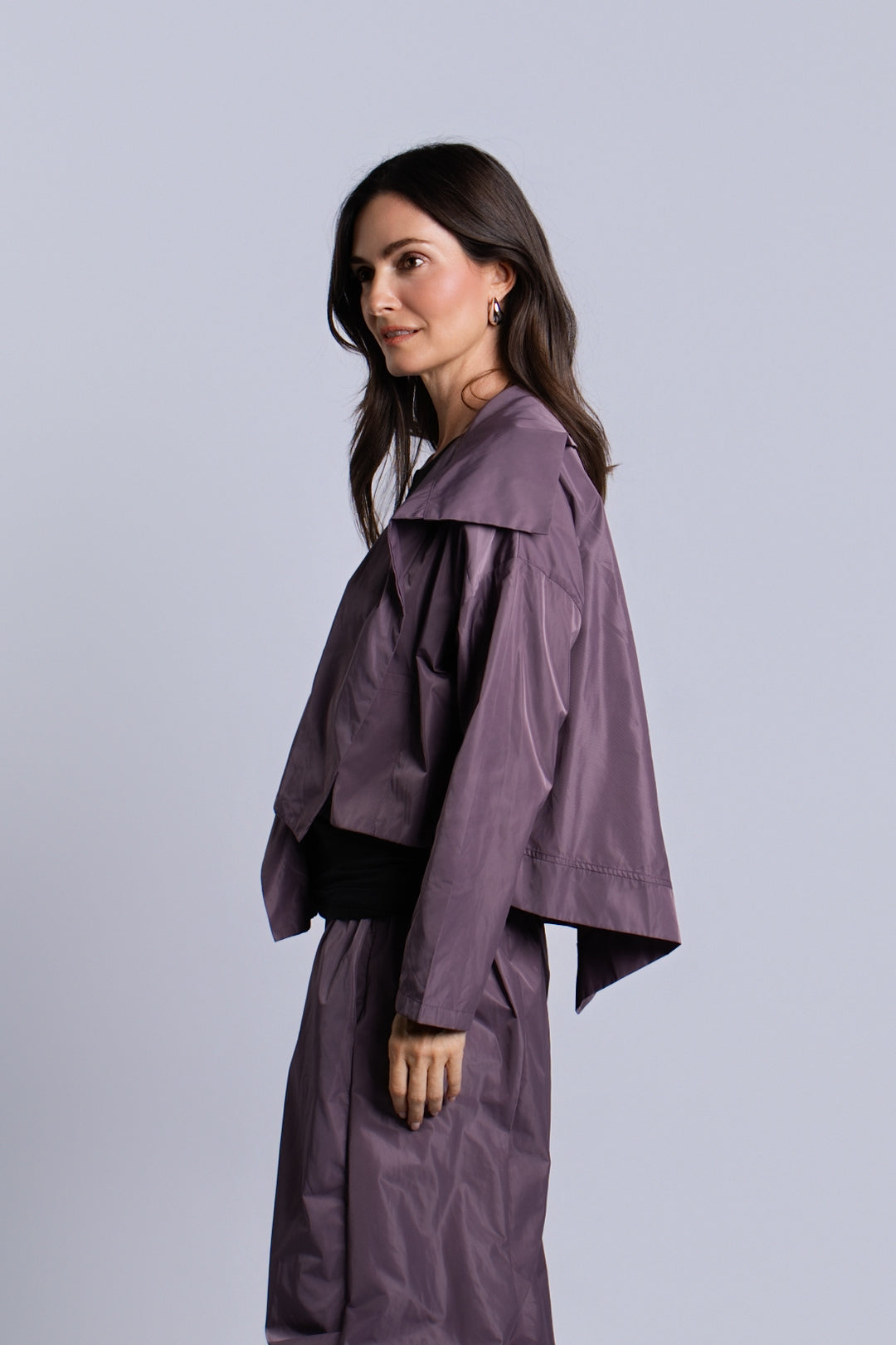 Nylon Cropped Asymmetrical Jacket - Amethyst
