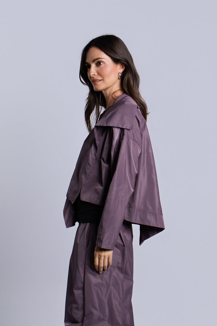 Nylon Cropped Asymmetrical Jacket - Amethyst