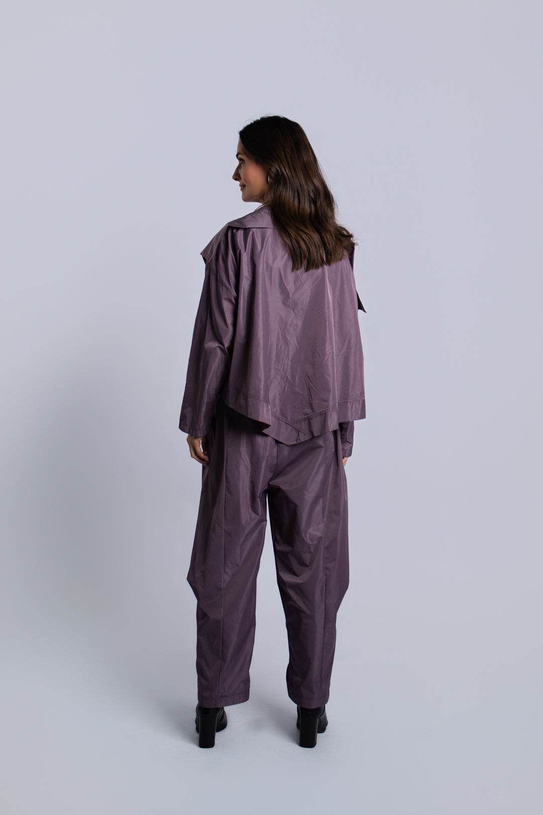 Nylon Cropped Asymmetrical Jacket - Amethyst