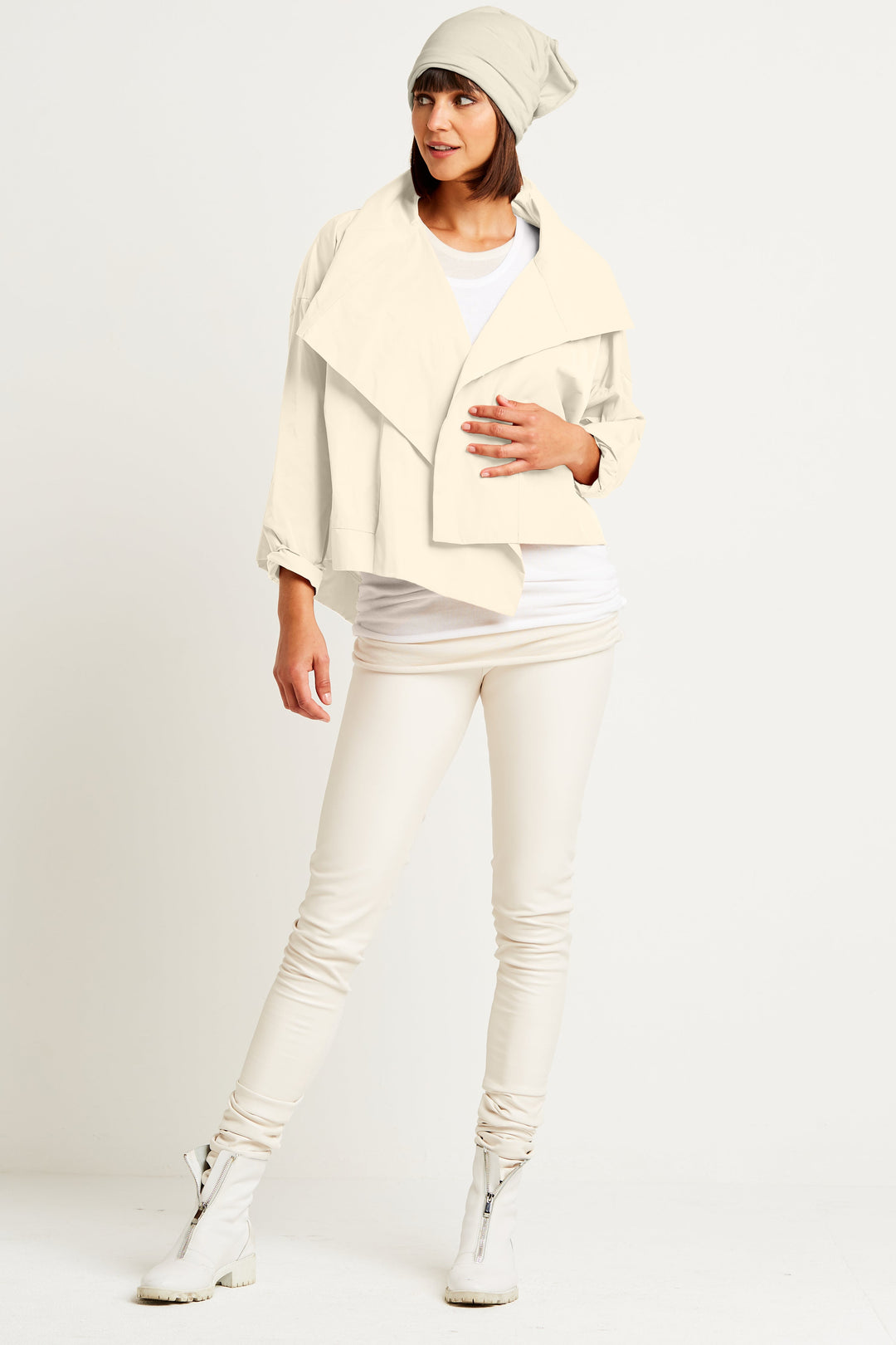 Nylon Cropped Asymmetrical Jacket - Butter