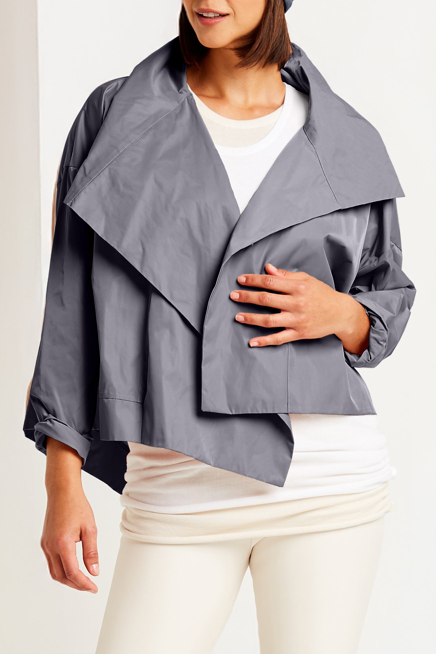 Nylon Cropped Asymmetrical Jacket – PLANET by Lauren G