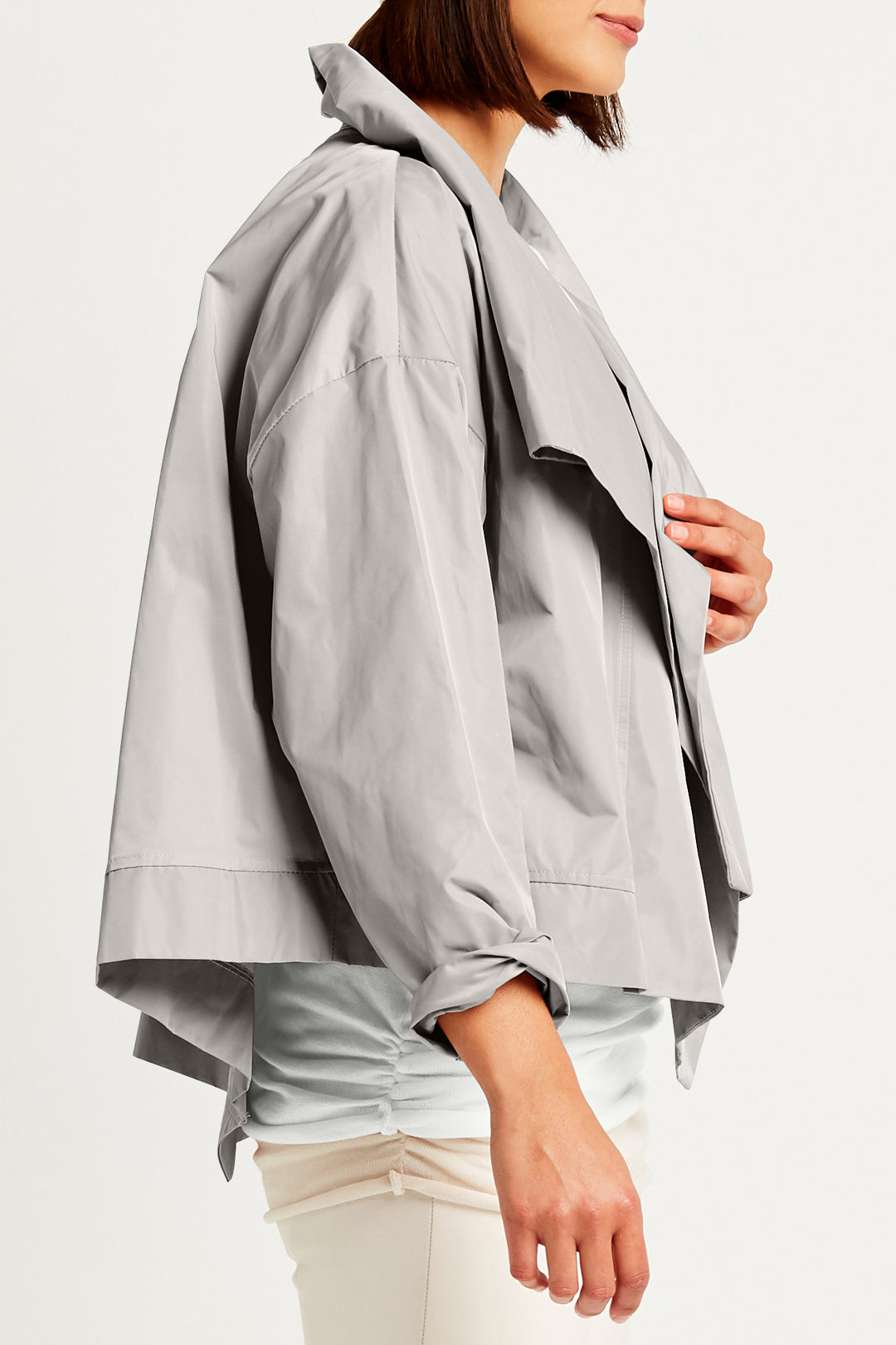 Nylon Cropped Asymmetrical Jacket