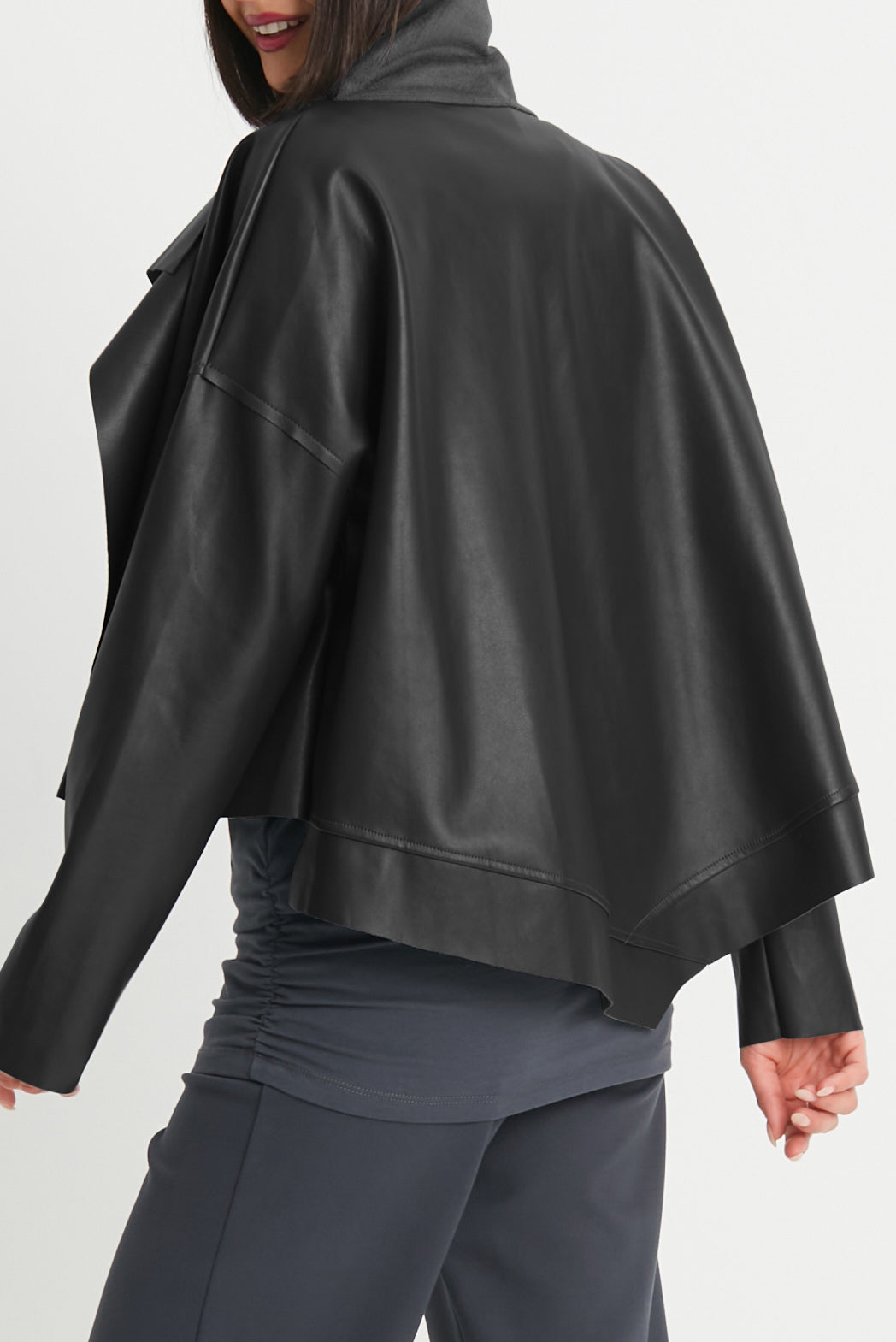 Vegan Leather Cropped Asymmetrical Jacket