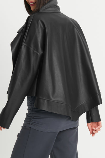 Vegan Leather Cropped Asymmetrical Jacket