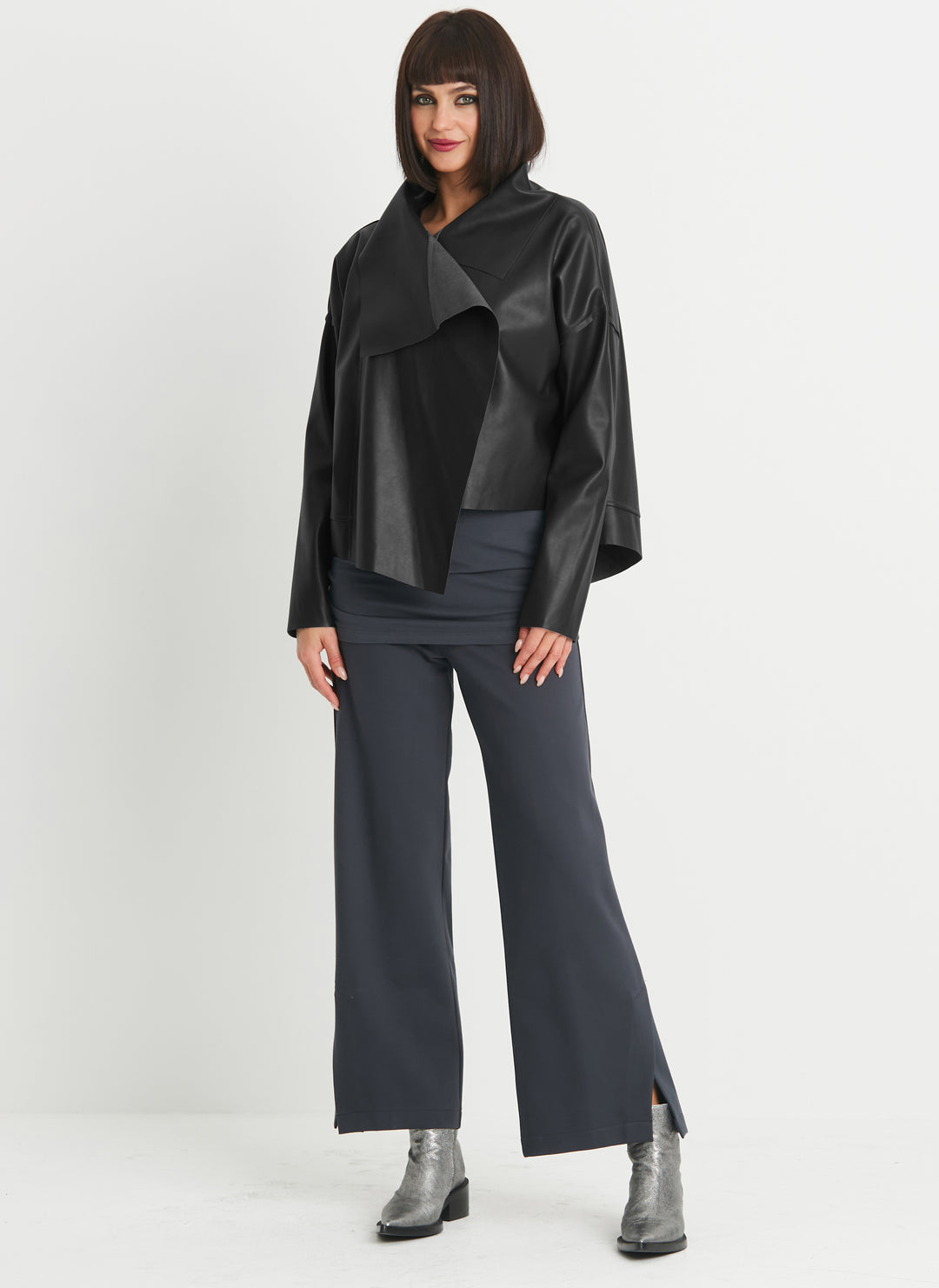 Vegan Leather Cropped Asymmetrical Jacket