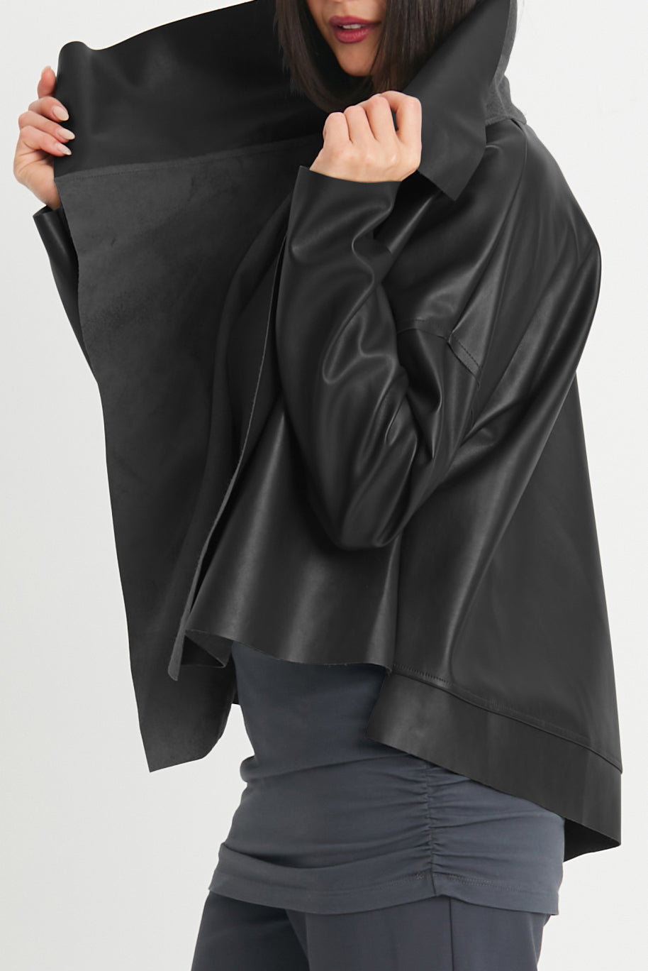 Vegan Leather Cropped Asymmetrical Jacket