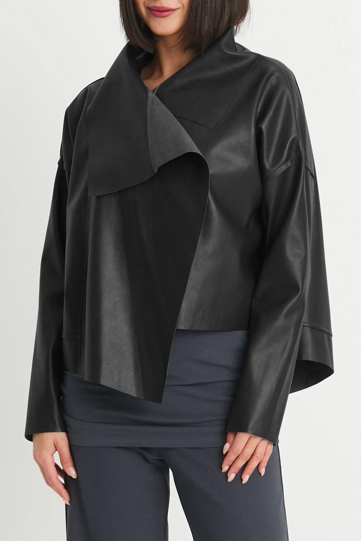 Vegan Leather Cropped Asymmetrical Jacket