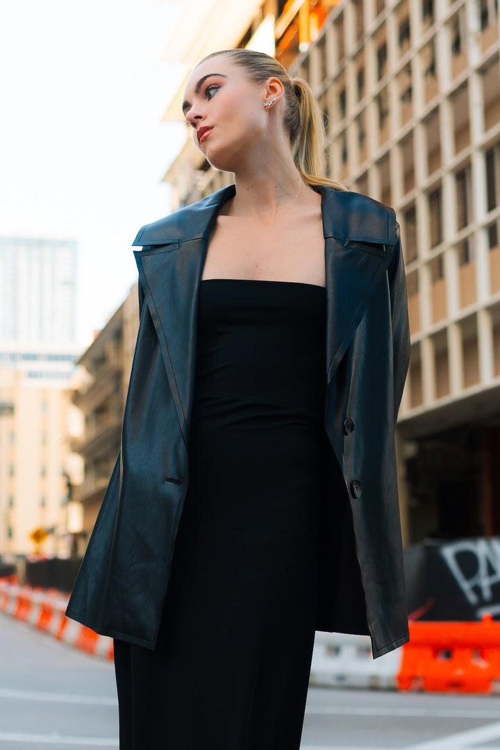 Vegan Leather Pleat Jacket
