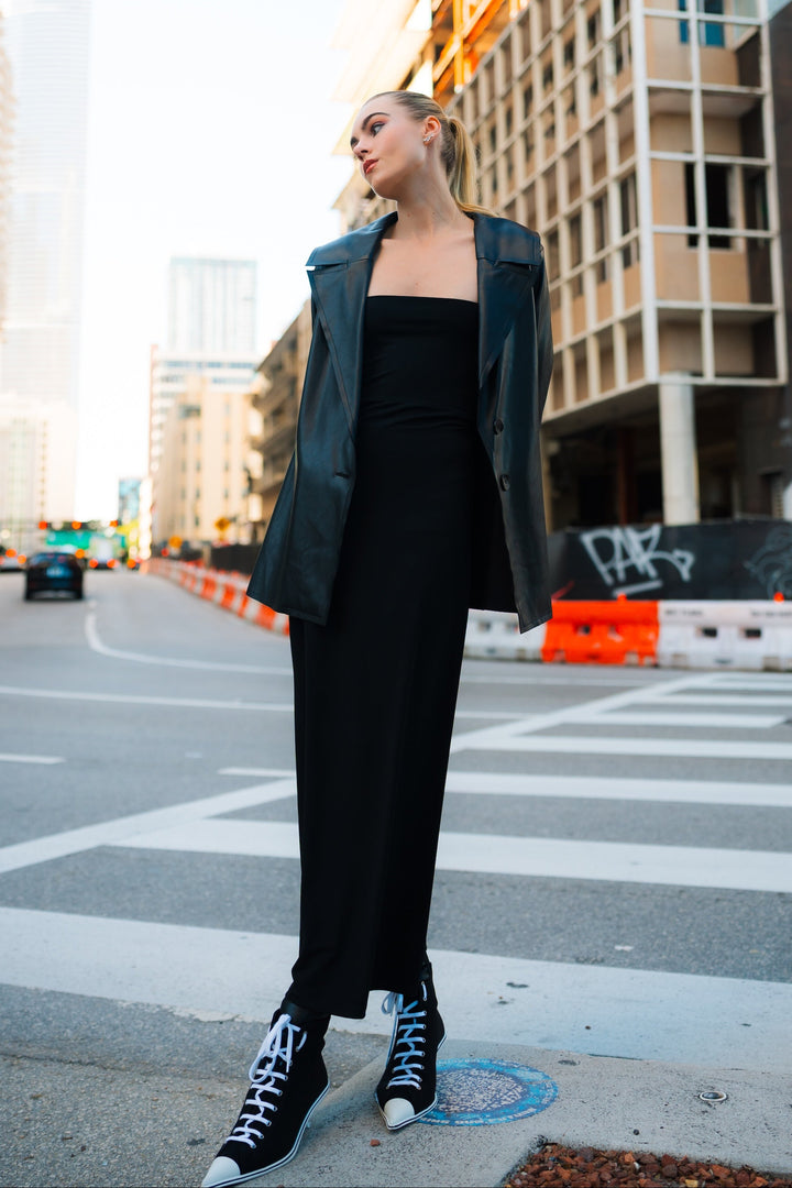 Vegan Leather Pleat Jacket