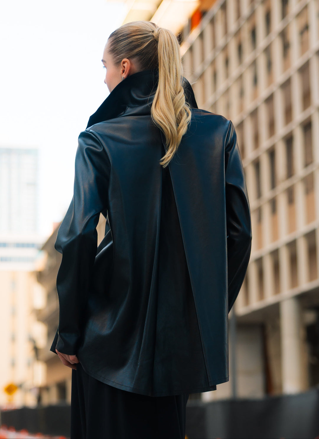 Vegan Leather Pleat Jacket