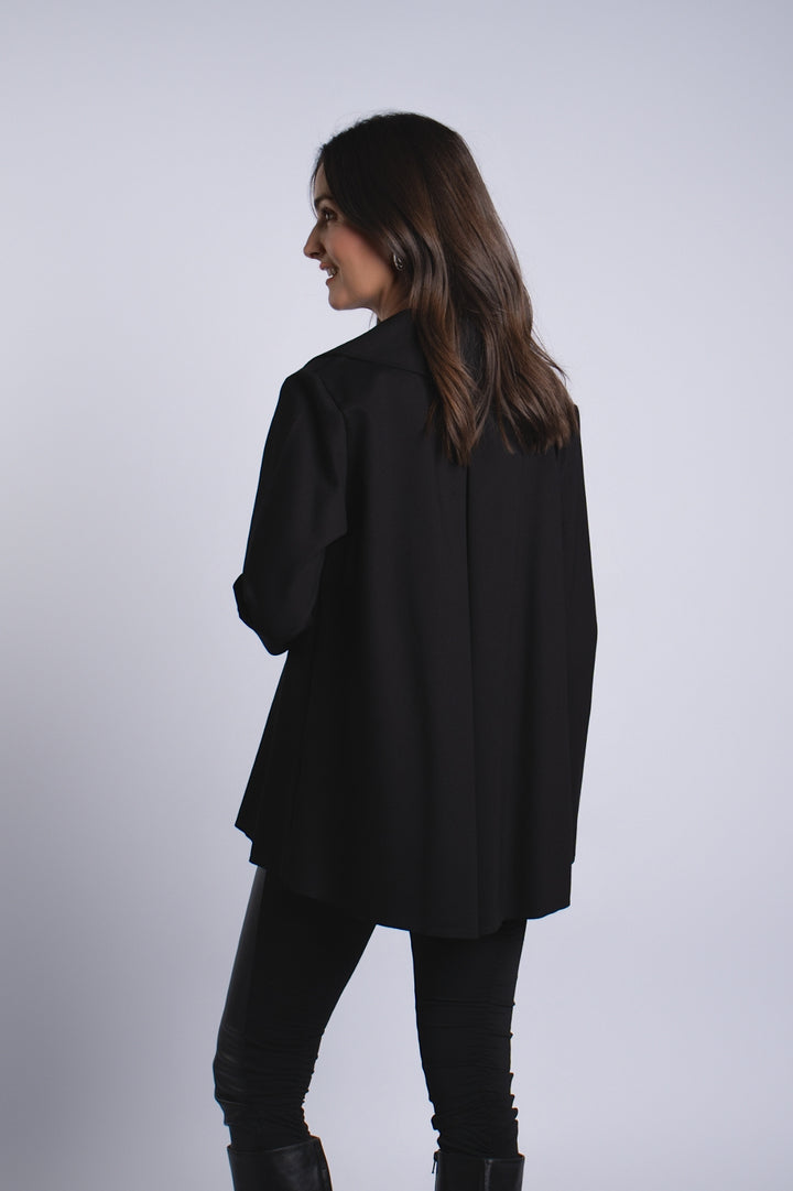Vegan Leather Pleat Jacket - Black