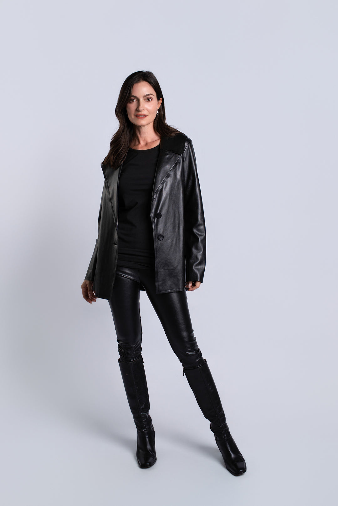 Vegan Leather Pleat Jacket - Black