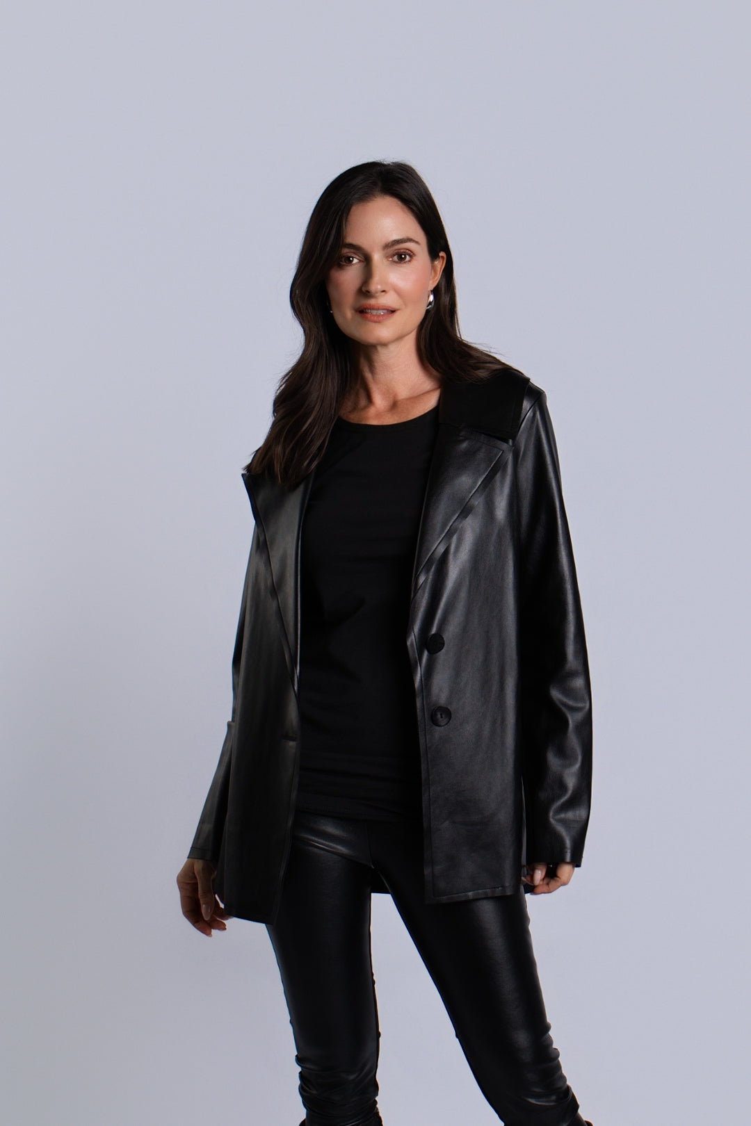 Vegan Leather Pleat Jacket - Black