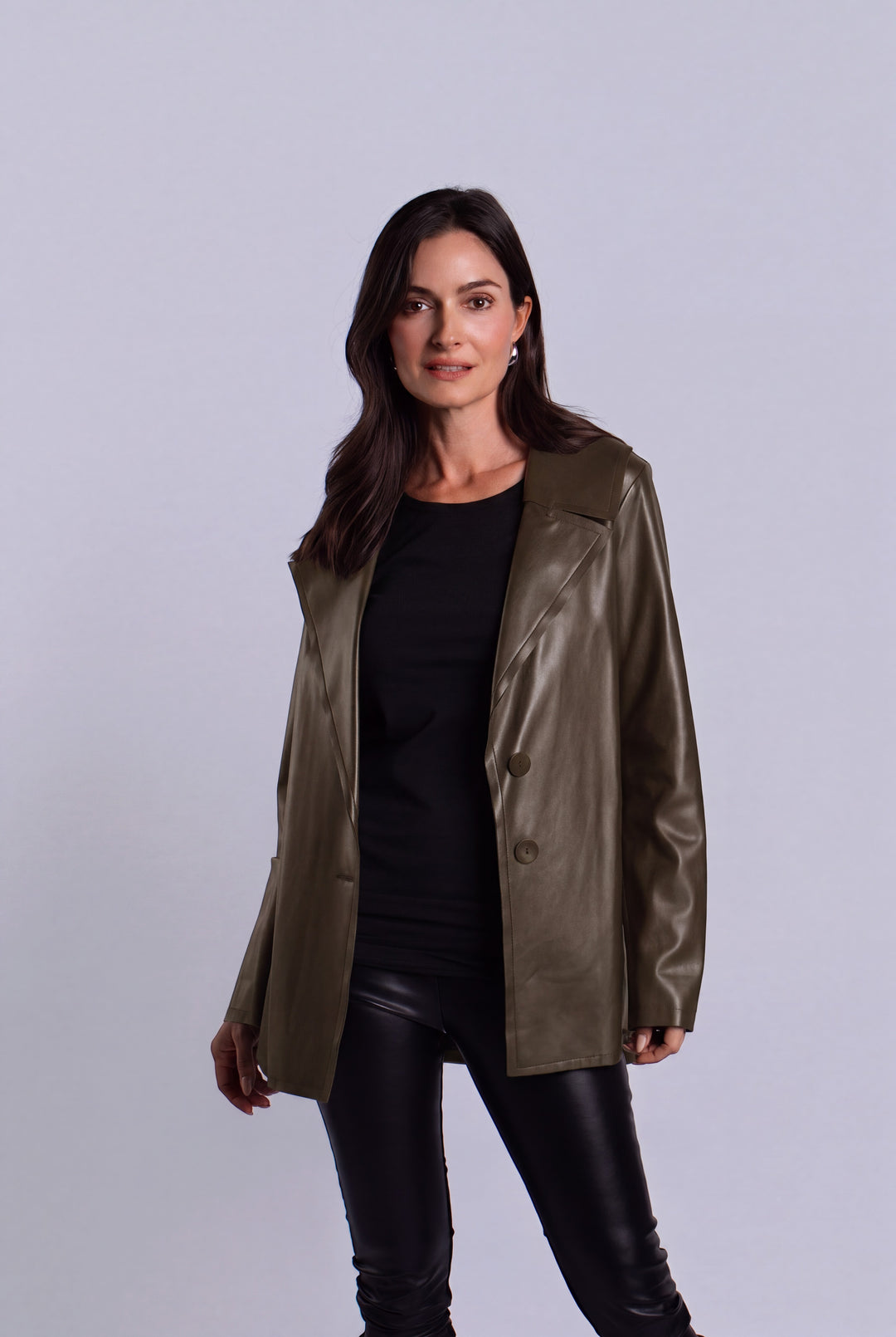 Vegan Leather Pleat Jacket - Turtle