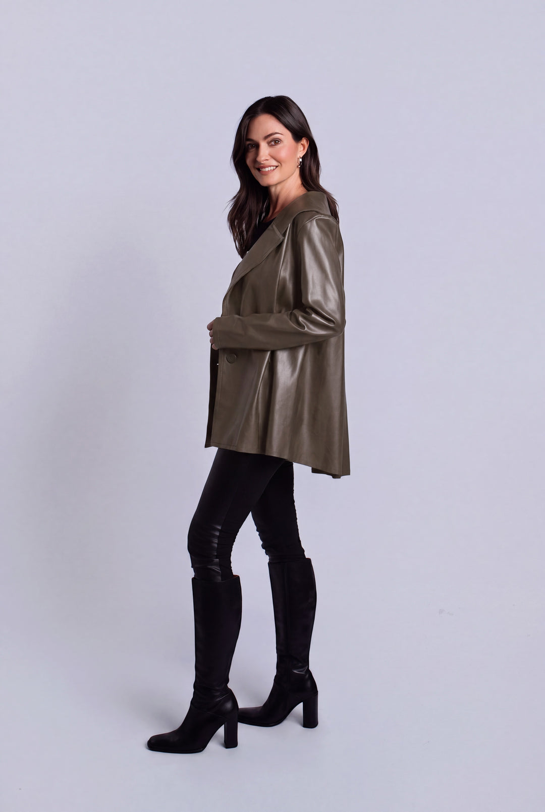 Vegan Leather Pleat Jacket - Turtle