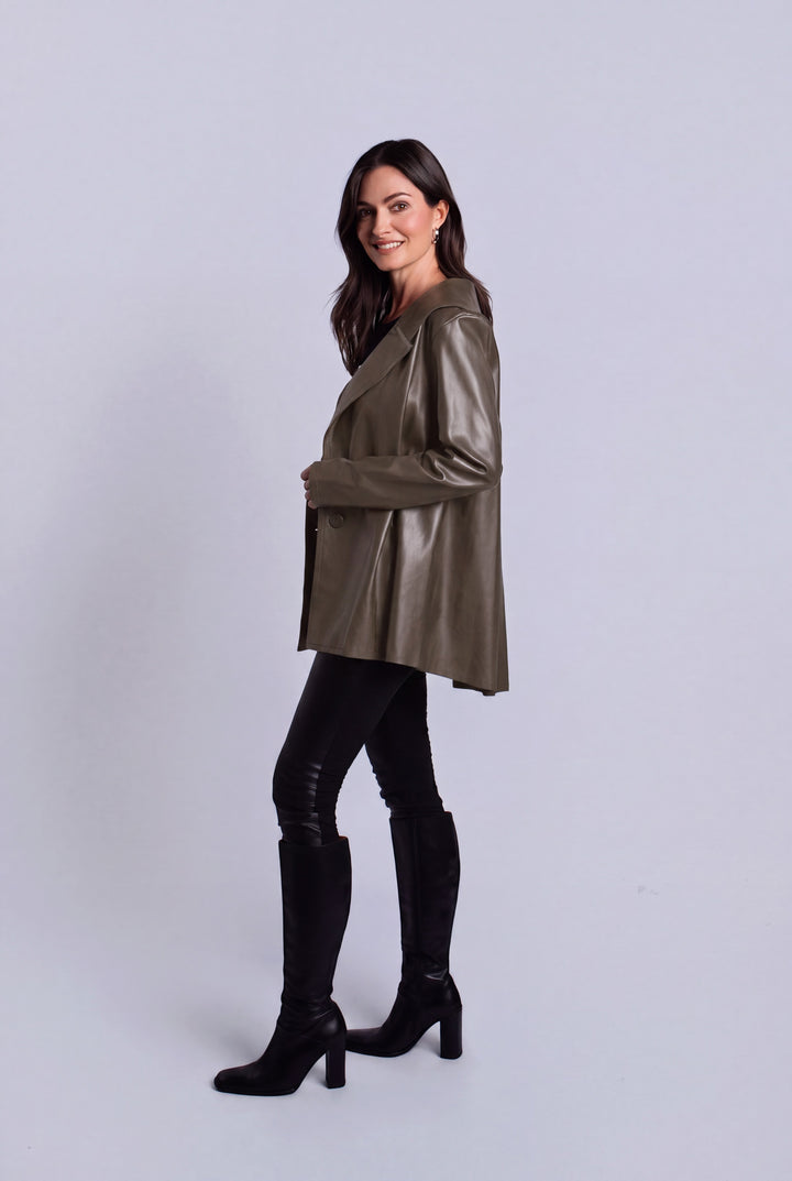 Vegan Leather Pleat Jacket - Turtle