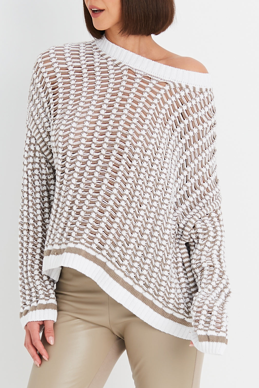 Pima Cotton 2 Tone Weave Boatneck Sweater