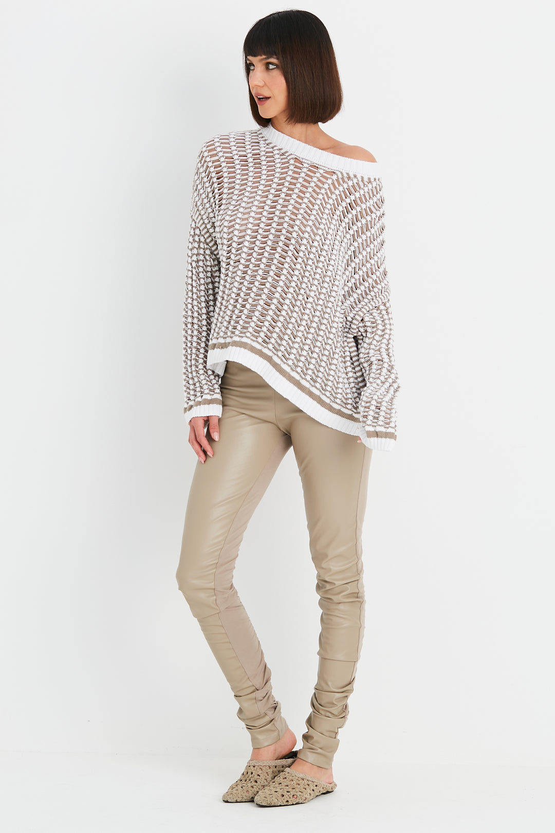 Pima Cotton 2 Tone Weave Boatneck Sweater