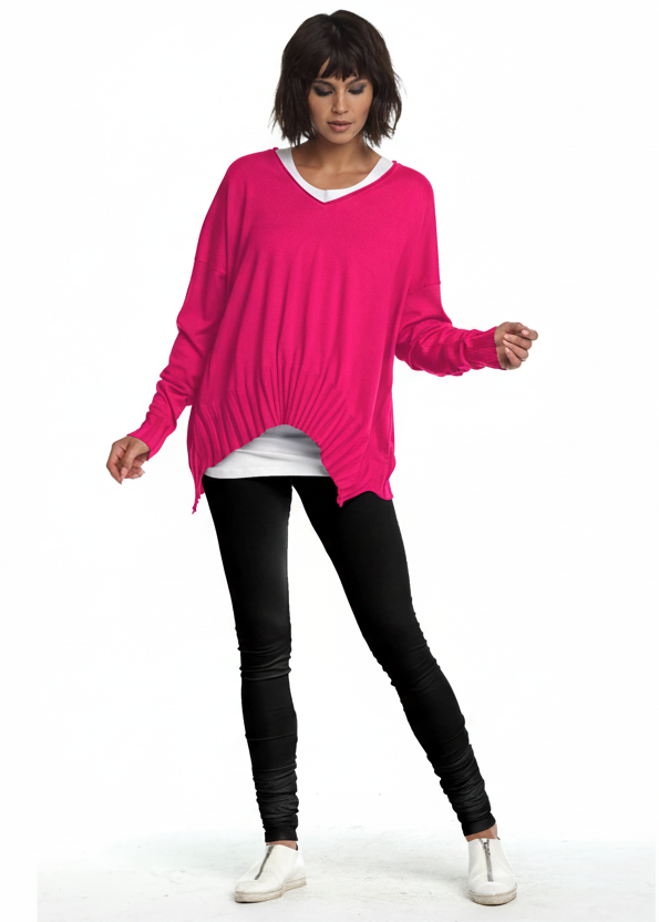 Pima Cotton Ribbed V Neck Sweater - Lipstick
