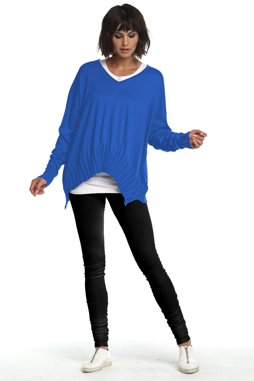 Pima Cotton Ribbed V Neck Sweater
