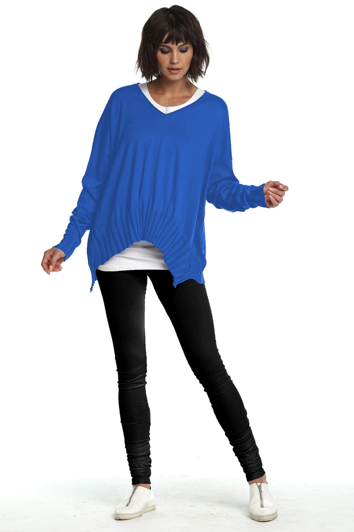 Pima Cotton Ribbed V Neck Sweater - Royal