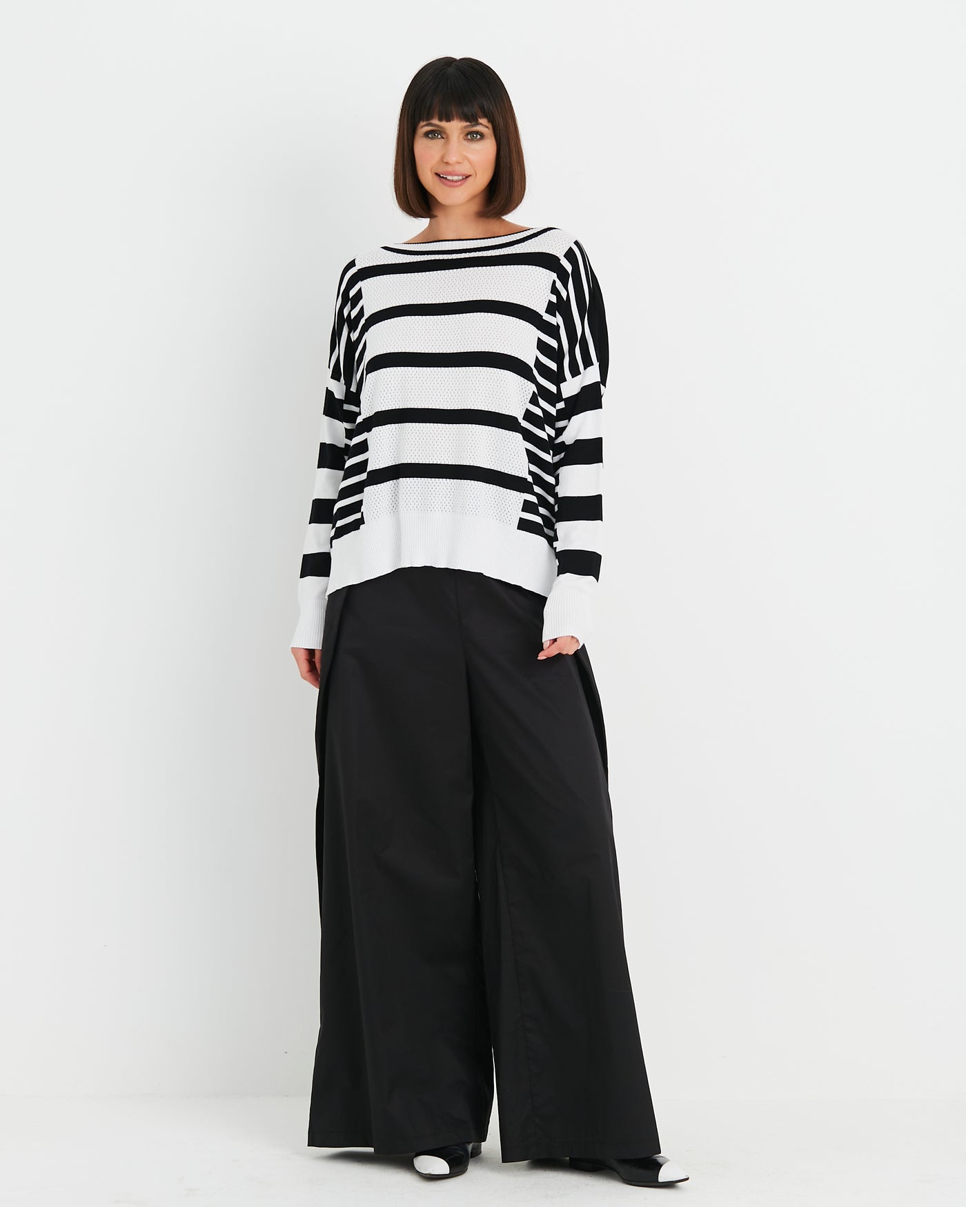 Pima Cotton  Boatneck Rib Stripes Sweater