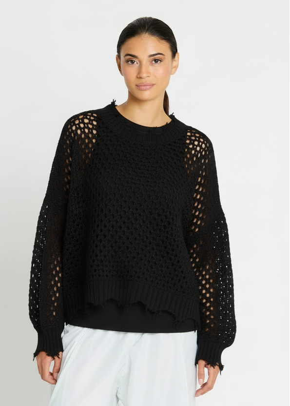 Pima Cotton Hamptons Crewneck Crochet Sweater