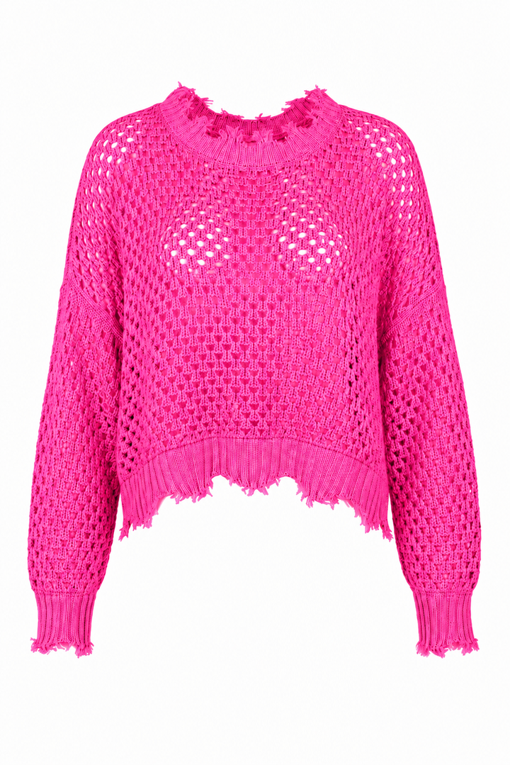 Pima Cotton Hamptons Crewneck Crochet Sweater - Punch