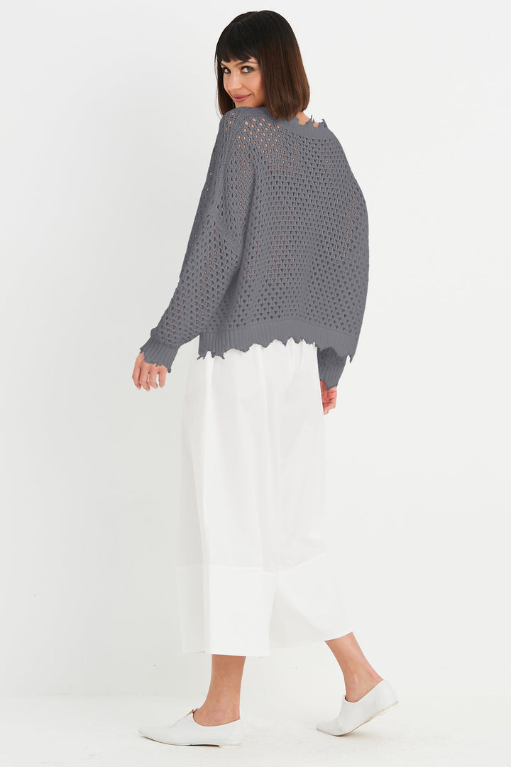 Pima Cotton Hamptons Crewneck Crochet Sweater - Lava
