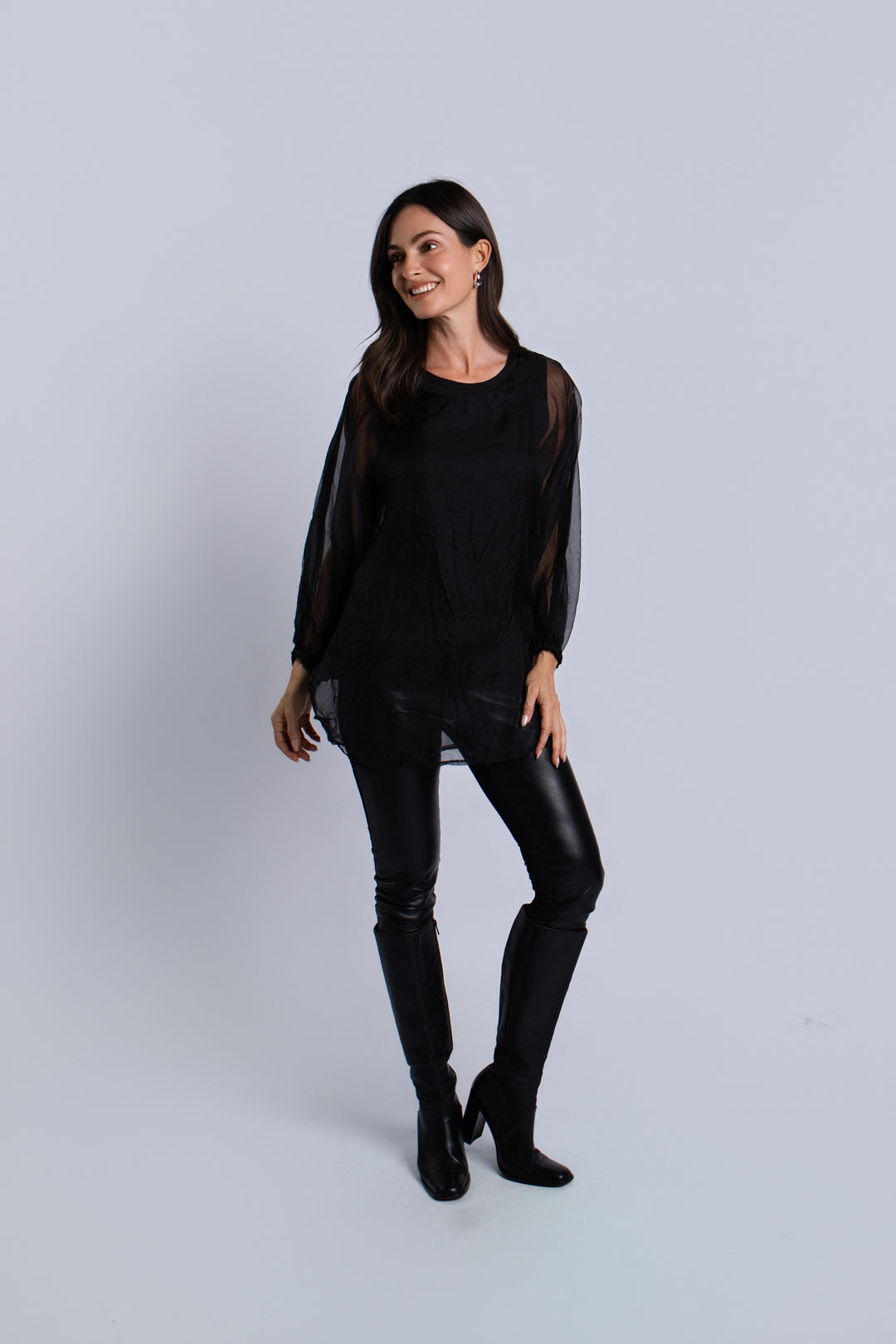 Organza Bell Sleeve Top - Black